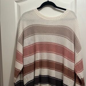 Target Cream and Pink Crew Neck Sweater with Ribbed Texture